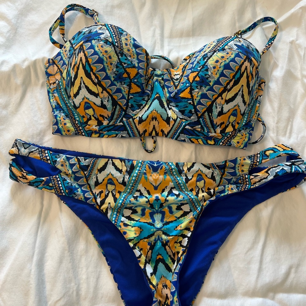 Bar III Blue and Yellow Patterned Bikini